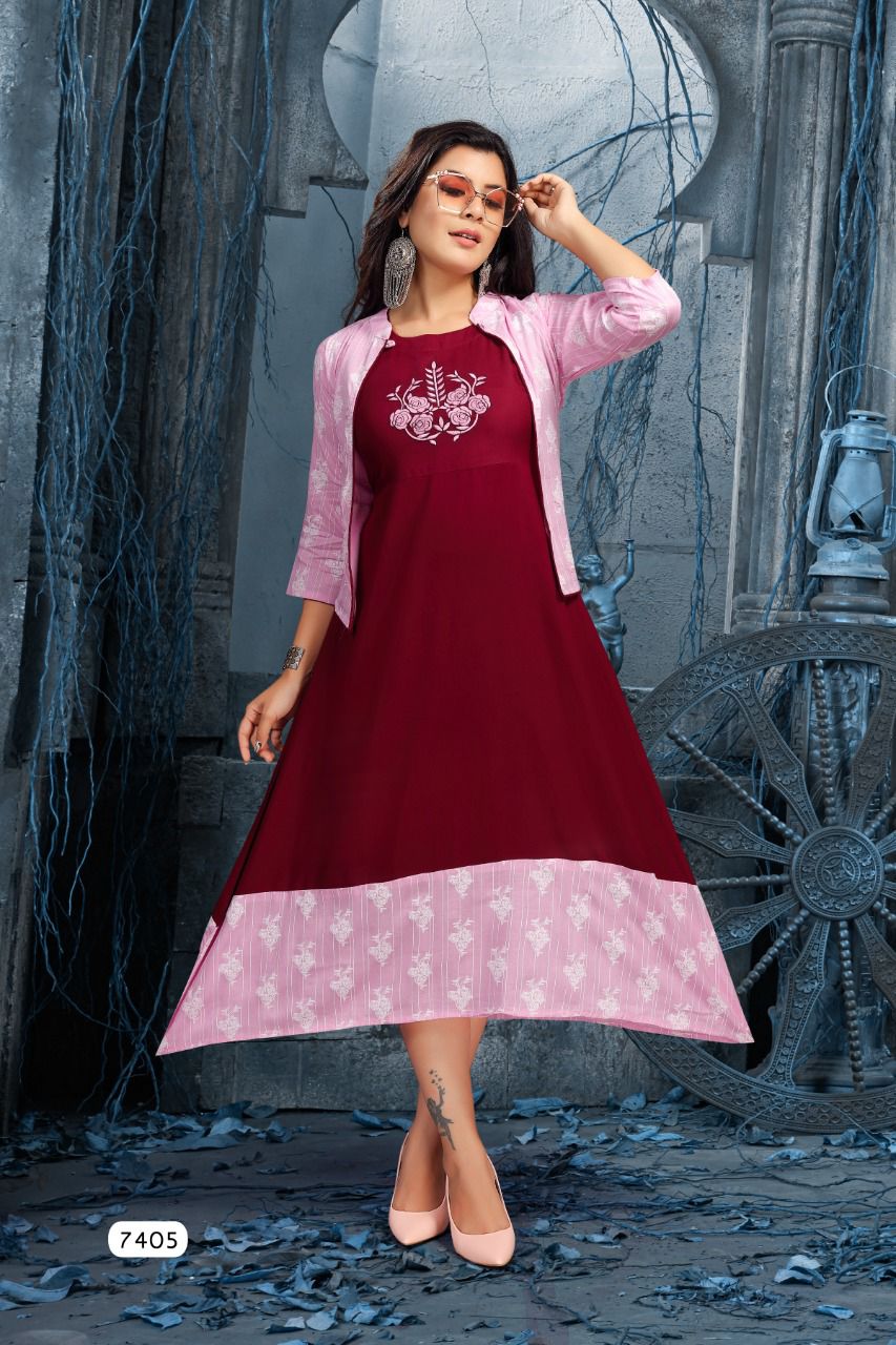 Beauty Queen Aanya Fancy Wear Rayon Kurti With Jacket Collection